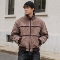 Veste bomber vintage en fausse fourrure de daim marron sur mesure OEM, fermeture éclair intégrale, veste d'hiver pour homme, veste streetwear surdimensionnée