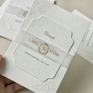 Juego de Tarjetas de Invitación de Boda Personalizadas de Alta Calidad con Decoración en Relieve 3D y Lámina Dorada - Product Image 5