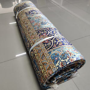 พรมไหมเปอร์เซียทำมือสีน้ำเงินขนาดใหญ่ 9x12 ฟุต พรมหรูหราสำหรับตกแต่งบ้านสไตล์โอเรียนทอล ดูไบ อุซเบกิสถาน รัสเซีย สำหรับห้องนั่งเล่น - Product Image 3