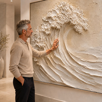 Tableau mural texturé vague abstraite neutre, peinture minimaliste inspirée de l'océan, toile beige sculpturale peinte à la main