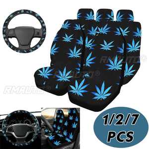 1/2/7PCS Housses de siège de voiture universelles imprimées feuilles bleues, protection de siège, coussin de siège, housse complète pour la plupart des voitures, style cool - Product Image 3