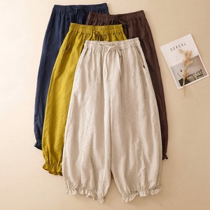 2026 New Summer Wholesale Ruffle Hem Cotton <strong>Linen</strong> Balloon Pants French Chic High Waist Drawstring Loose Lantern <strong>Trousers</strong> <strong>Women</strong> - Product Image 1