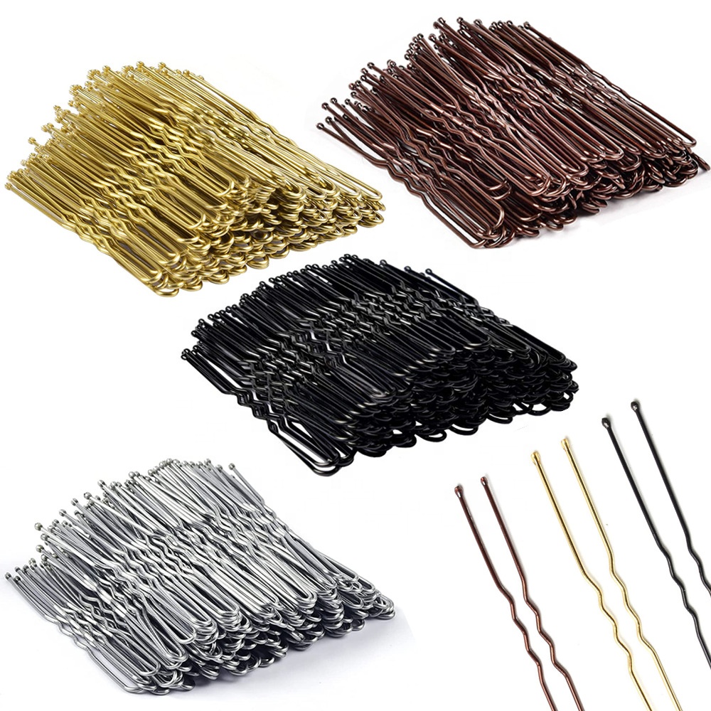 Vente en gros, boîte mixte de 6cm, Bob Pin noir or blond, métal solide, vague de cheveux en forme de U, épingles à cheveux