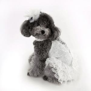 Maltés Yorkshire Terrier Super tamaño pequeño perro blanco lentejuelas encaje vestido perro princesa vestido - Product Image 3