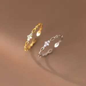 Anelli aperti placcati oro cavo a forma di fiore a rombo in argento sterling 925 di nuova moda per le donne