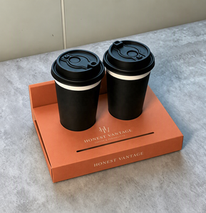 Eco Friendly Kraft <b>Paper</b> Double Cup Holder <b>Tray</b> Custom Takeout Beverage Carrier Packaging Base for Hot Cold Drinks - Product Image 4