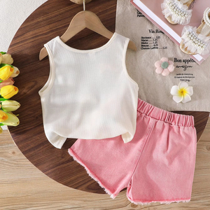 Ropa para Niñas de 4 a 7 Años, Blusa con Lazo Exquisito, Pantalones Cortos de Mezclilla sin Mangas con Estampado Animal, Conjunto Elegante de Dos Piezas - Product Image 2