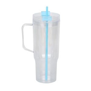 Gobelets en plastique à double paroi en acrylique pré-perforés pour adultes, 40 oz, effet boule à neige, avec paillettes, couvercles colorés et pailles, pour le camping - Product Image 3