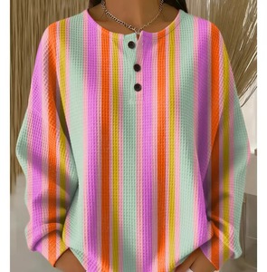 Camiseta Polo Henley Vintage para Mujer, Modelo 6551, con Estampado 3D, 3 Botones, Manga Larga, Tejido Waffle, Blusa Informal, Varios Colores - Product Image 2
