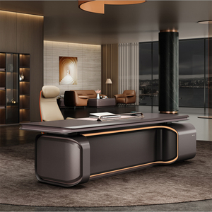 Lujo OEM Muebles de oficina Moderno E0 Chapa de madera CEO Boss Manager Escritorio de oficina ejecutiva en forma de L - Product Image 1