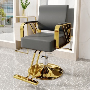 Fauteuil de barbier contemporain en similicuir noir avec structure en métal doré, base ronde rotative à 360 degrés, mobilier de salon - Product Image 5