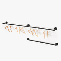 Porte-vêtements mural moderne en métal noir, style industriel, avec tringle détachable pour séchage de vêtements, crochets de penderie et cintres de buanderie