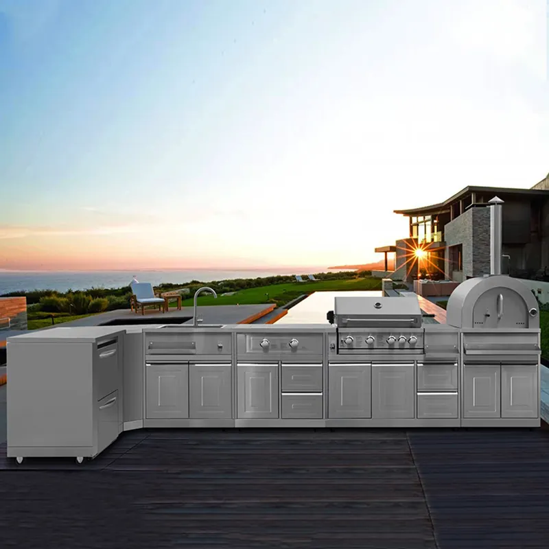 2バーナーサイドバーナーキャビネットを備えたカスタマイズ可能なデザインの屋外キッチンアイランド