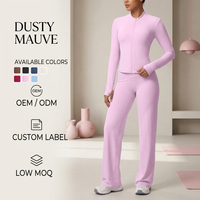 Set Yoga Wanita FH Custom Logo Cloud Soft, Celana Panjang High Waist Wide Leg, Jaket Zip Up, Cepat Kering, Pakaian Olahraga Athleisure
