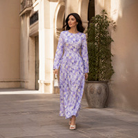 Robe longue élégante grande taille à imprimé floral double couche pour femme, manches longues, abaya musulmane modeste, ample et fluide