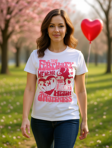 T-shirt per la consapevolezza sulla salute del cuore, da donna, a maniche corte, girocollo, casual, in cotone, stampata, per la prevenzione delle malattie cardiache a febbraio - Product Image 2