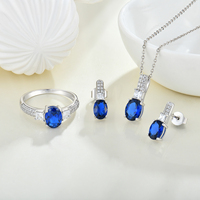 Damen Luxus 925 Silber Vergoldete Blaue Ohrringe Ring Anhänger Feines Zirkon Schmuckset für Hochzeit Party Geschenk Trendig