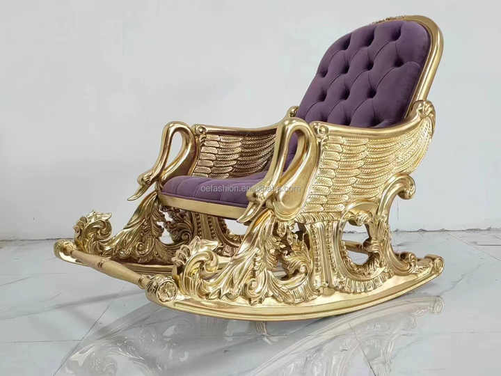 OE-FASHION Lavender Velvet and Golden Crane Rocking Chair with ...