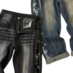 أحدث صيحات الجينز الواسع الساق للرجال بأسلوب الشارع الراقي صديق للبيئة مع نقوش زهرية وسحاب جانبي وتطريز وجيبين خلفيين - Product Image 4