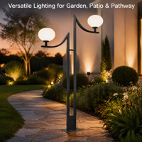 Lampadaire LED moderne à double tête, en métal noir, pour extérieur, jardin, cour, avec globe en verre dépoli, éclairage de parc