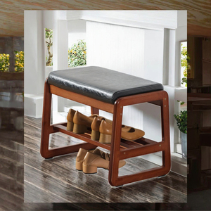 Wooden Double Tier <b>Shoe</b> <b>Storage</b> Bench With Upholstered Seat Minimalist Entryway Stool <b>Space</b> <b>Saving</b> Design - Product Image 1