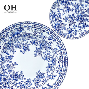 Service de table en porcelaine de style classique, <span class=keywords><strong>vintage</strong></span>, <span class=keywords><strong>bleu</strong></span> dégradé, petites fleurs, <span class=keywords><strong>assiette</strong></span> en céramique, passe au lave-vaisselle, décalcomanie, <span class=keywords><strong>assiette</strong></span> en porcelaine osseuse - Product Image 6