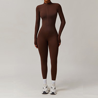 Combinaison Femme en Gros à Fermeture Éclair Intégrale, Col Montant, Manches Longues avec Trous pour les Pouces, Jambes Évasées, Couleur Unie, Tenue de Sport