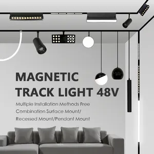 48v faixa magnética luz linear holofote alumínio moderno decoração da casa de luxo antirreflexo luminária pingente de bola de luz