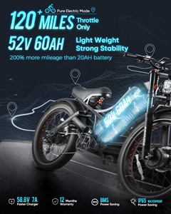 Bicicleta Eléctrica de Montaña Eahora Romeo II, Motor Trasero de 150W, Batería de Litio de 52V 60Ah, Cuadro de Acero al Carbono, Suspensión, 16MPH - Product Image 5