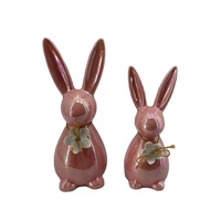 Lapin rose en céramique, 1 pièce, avec décoration fleurs