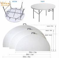 Meja Lipat Bulat Komersial PP 120 150 180cm, Meja Makan Plastik Portabel, Meja HDPE untuk Dapur, Luar Ruangan, Pesta, Pernikahan, Acara