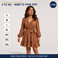 Robe courte personnalisée pour femme avec volants, col en V profond, manches longues bouffantes, taille à nouer, fabricant OEM ODM