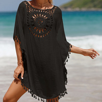 Vente chaude femmes été plage couvrir couleur unie maillot de bain plage couvrir robes évider vêtements de plage
