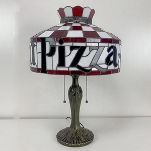 LongHuiJing 16Inch Tiffany European Style Handcrafted Stained Glass Pizza Lampshade Desk Lamp AC Powered Antique Art Light - Product Image 3