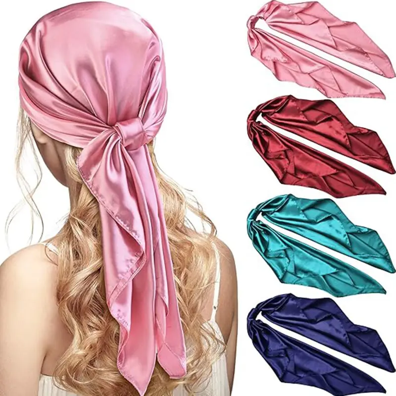 Großhandel Hijab quadratisches Bandana Luxushaal Schals Seide Satin-Schal individueller Druck Seidenschal