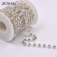JUNAO SS20 SS24 SS28 SS38 Cadena de diamantes de imitación de cristal 10 yardas Piedras de cristal transparente Trim Cadena de copa de diamantes de imitación para DIY