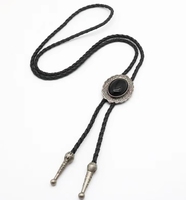 Cravate Bolo Hypoallergénique en Laiton Écologique Style Western Cowboy, Personnalisée avec Onyx Noir et Obsidienne, Rétro, Type Lacet de Botte, Sur Mesure
