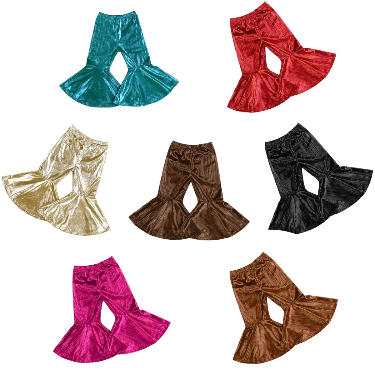 2023 Neue modische Kinder Kinder Leder Glocken hose einfarbig Metallic Farbe kleine Mädchen Hosen funkelnde Baby Flare Hosen