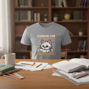 Looking For The Solution Cat Math Design Camiseta gris unisex mediana - Product Image 3
