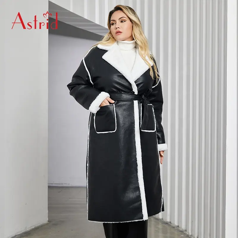 Nouveau Stock Double Poitrine Femmes Manteaux De Fourrure Vestes Hiver Longs Manteaux À La Mode À La Mode De Fourrure Garni En Cuir Femmes Pu Manteaux