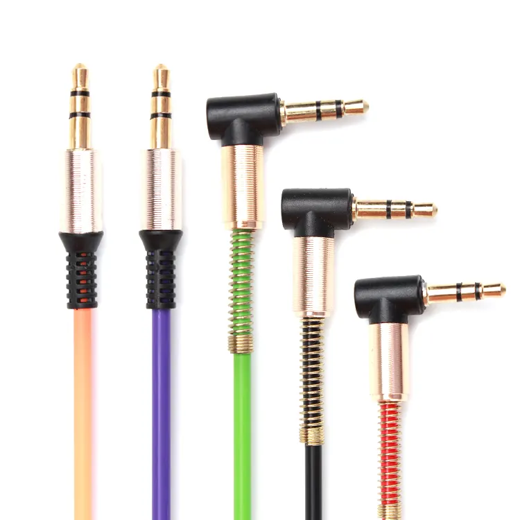 3 pole 3.5mm gold plated spring 90 degree bend aux cable audio cable for CD player earphone computer TV mobile MP3 or car