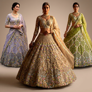 LAHENGA CHOLI DUPATTA BUTTERFLY <b>NET</b> EMBROIDERY FLOOR-LENGTH VINTAGE QUICK DRY NATURAL WAISTLINE MACHINE EMBROIDERY VISHNU K - Product Image 1