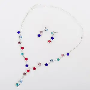 Collana da sposa catena set di gioielli di gioielleria raffinata Euro-americano all'ingrosso lucido strass colorato pietra rotonda Vintage da donna