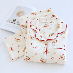<span class=keywords><strong>Pigiama</strong></span> da donna in garza di cotone a doppio strato <span class=keywords><strong>con</strong></span> imbottitura reggiseno integrata, cardigan <span class=keywords><strong>con</strong></span> risvolto a orsetto e maniche lunghe - Product Image 3