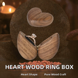 Heart Shaped Wooden <b>Ring</b> <b>Box</b> Magnetic Lid <b>Proposal</b> Jewelry Case for Wedding Engagement Anniversary Gift - Product Image 2
