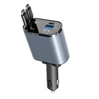 Chargeur de voiture rétractable 2 ports 100W avec 4 câbles rétractables 4-en-1, chargeur de voiture 20W de puissance de sortie