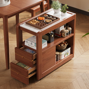 Aoga Furniture Chinese Style Movable Side Cabinet Stone Top 3 Compartments Multifunction Living Room Storage <b>Trolley</b> - Product Image 3