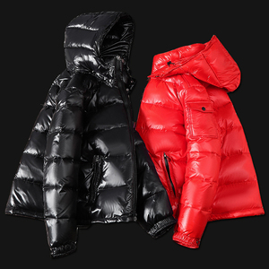 Vêtements imperméables en gros OEM, fabricants de vêtements personnalisés, logo de designer, veste matelassée en duvet de canard brillante noire et <span class=keywords><strong>rouge</strong></span> pour hommes - Product Image 4