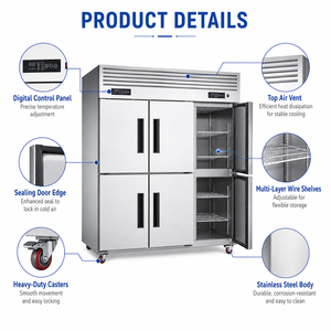 Refrigerador Vertical Comercial de 6 Puertas y Doble Temperatura de 1560L, Acero Inoxidable, con Compresor Embraco A11 1 1560L Extra - Product Image 3