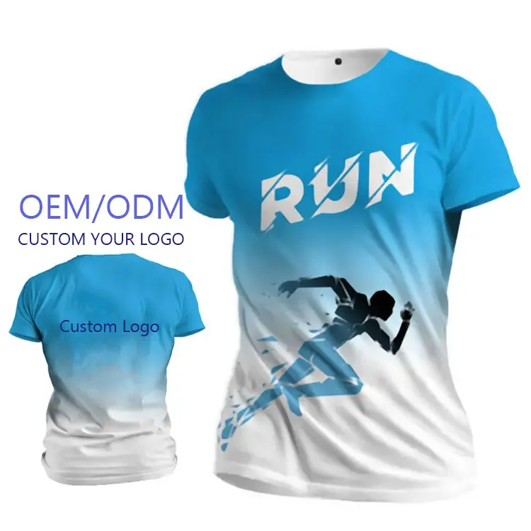 Free Sample Tee Shirt Logo T-Shirt Wholesale Sports Quick Dry Marathon Tshirt Running 100% Polyester Custom Sublimation Printing
